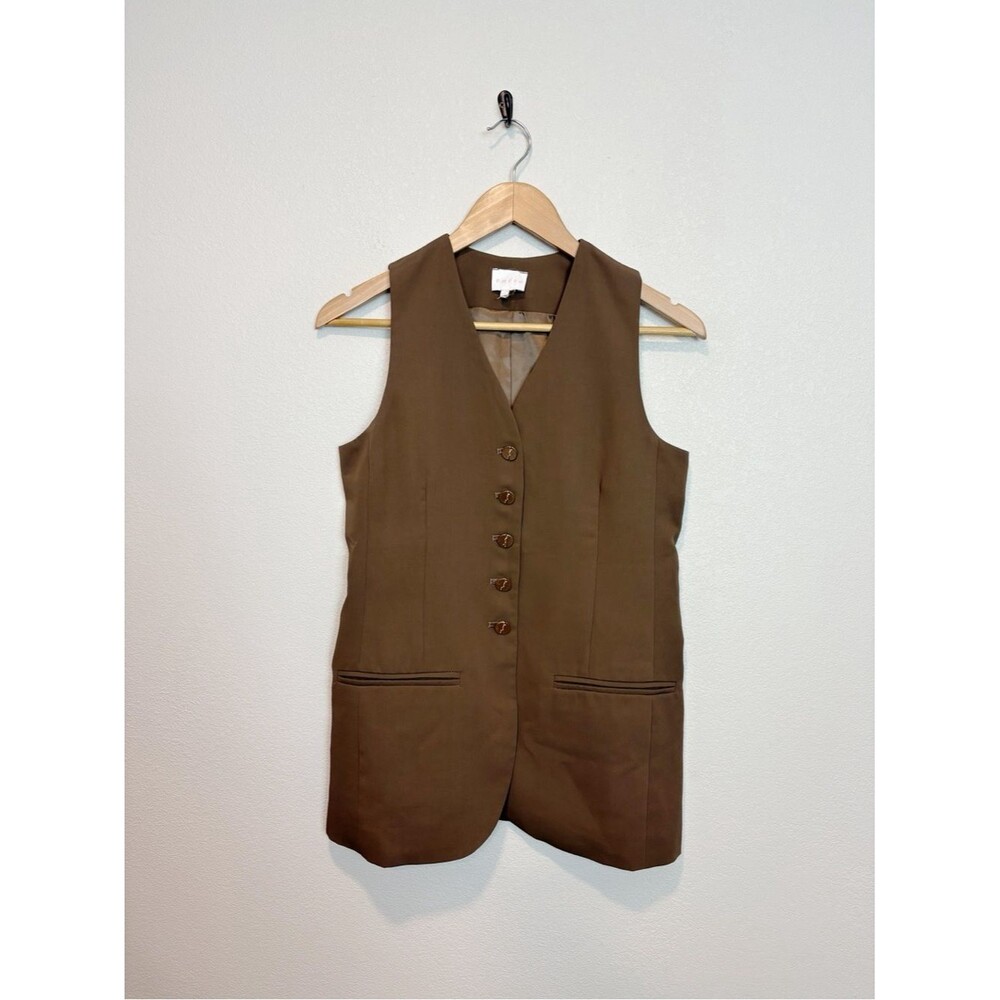 Entro Brown Button Front Vest Top Longline Size Small